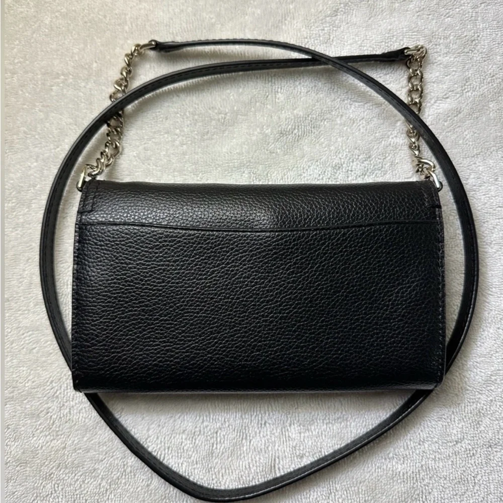 NEW! Kate Spade Eva Wallet On A Chain – Black Pebbled Leather